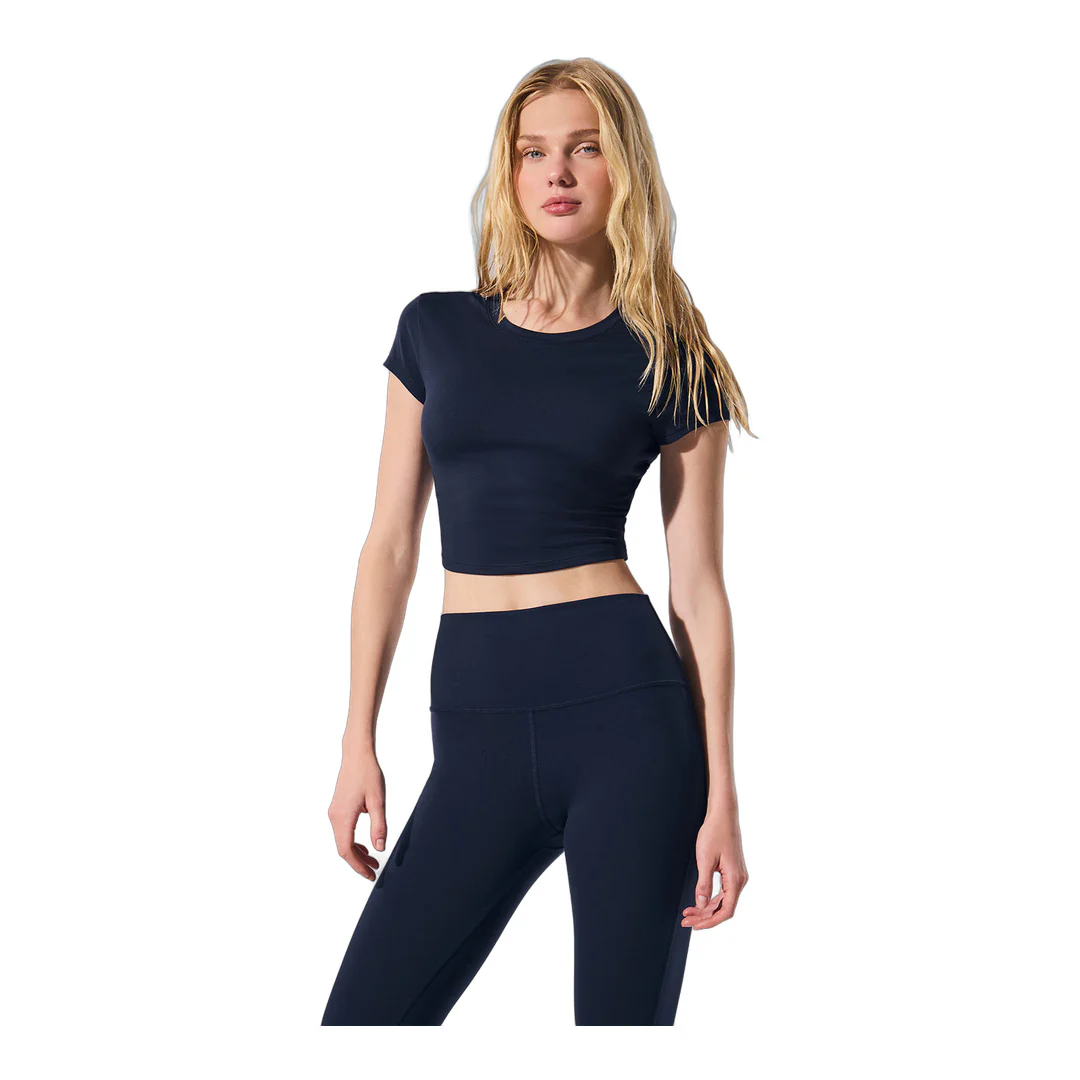 alo Alosoft Crop Finesse Short Sleeve - Navy - Image 3