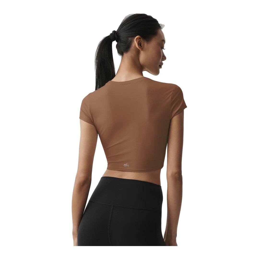 alo Alosoft Crop Finesse Short Sleeve - Sun Kissed Brown - Image 3