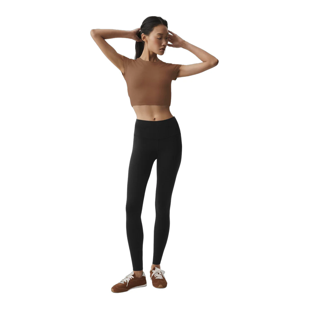 alo Alosoft Crop Finesse Short Sleeve - Sun Kissed Brown - Image 4