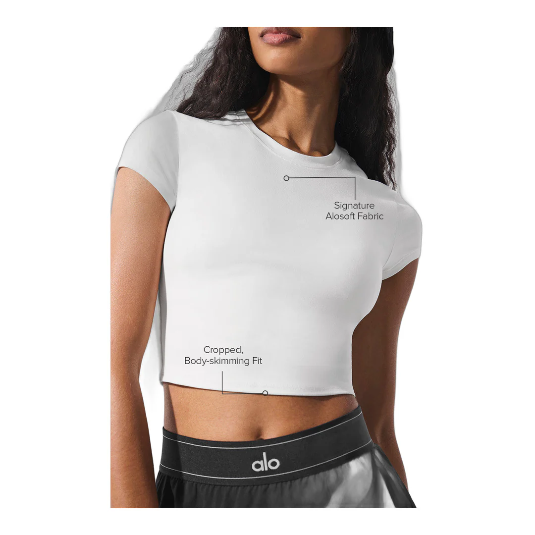alo Alosoft Crop Finesse Short Sleeve - White - Image 2