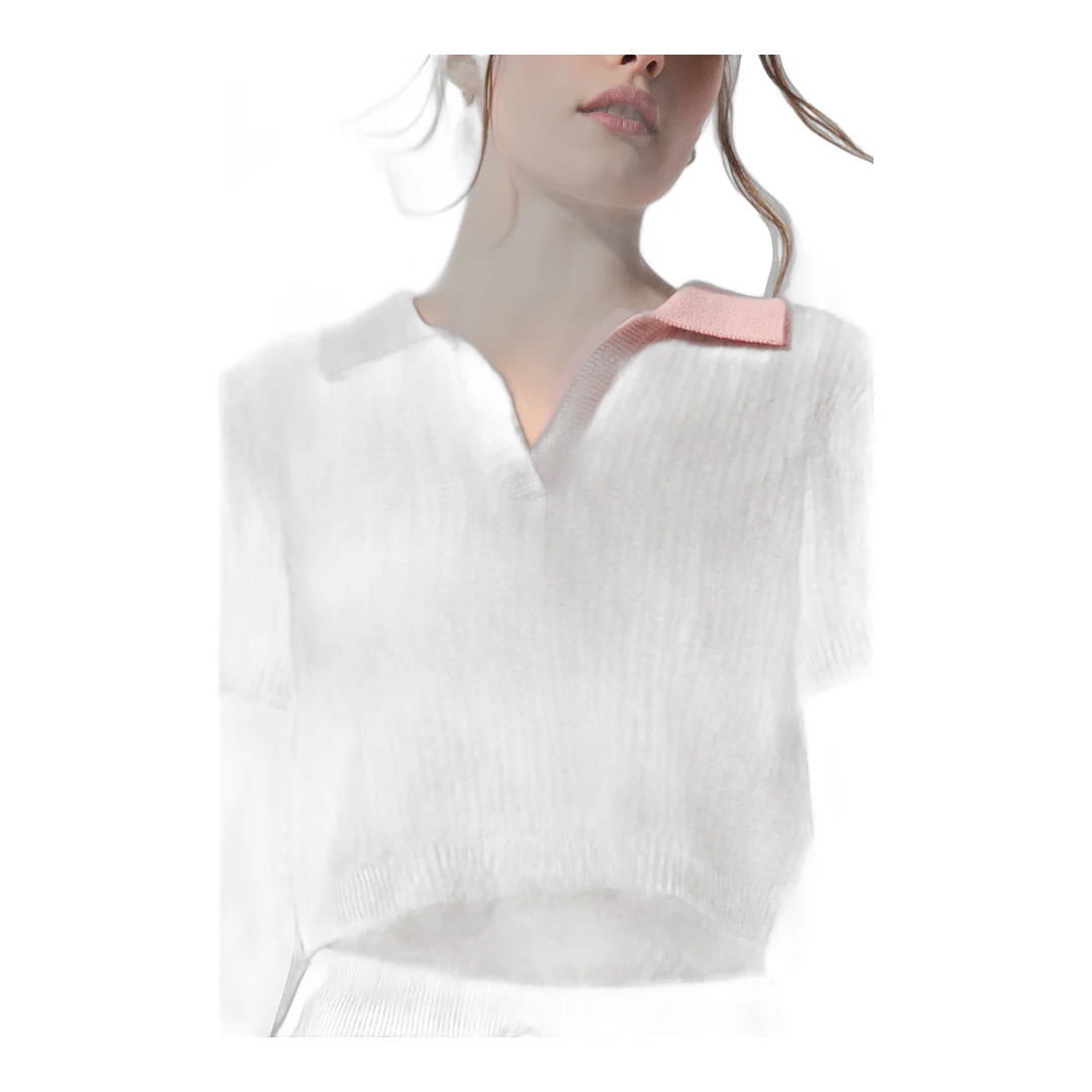 alo Cashmere Plush Waffle Polo Tee - Pink Quartz - Image 4