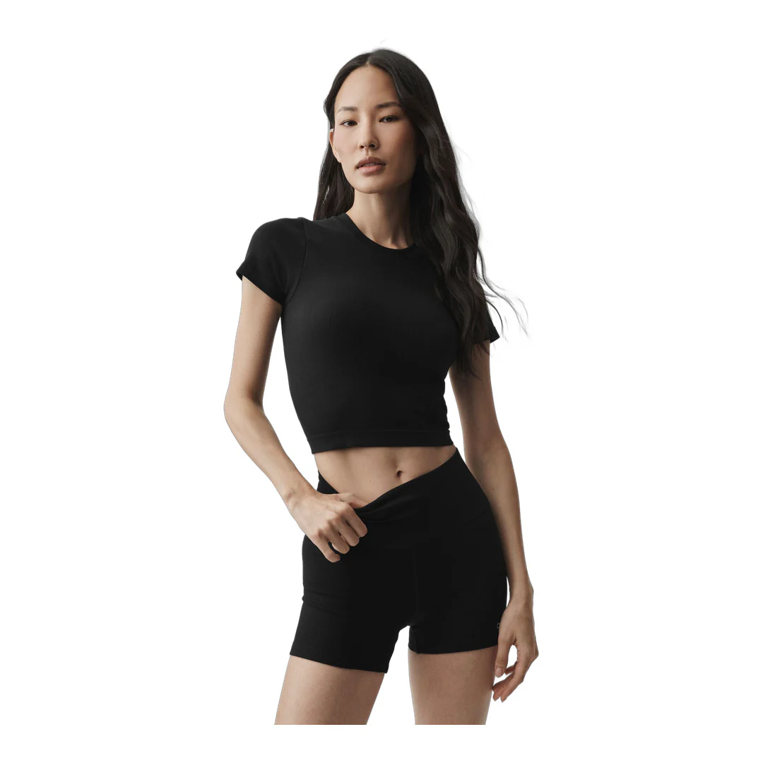 alo Seamless Modal Ribbed Cropped Short Sleeve - Black