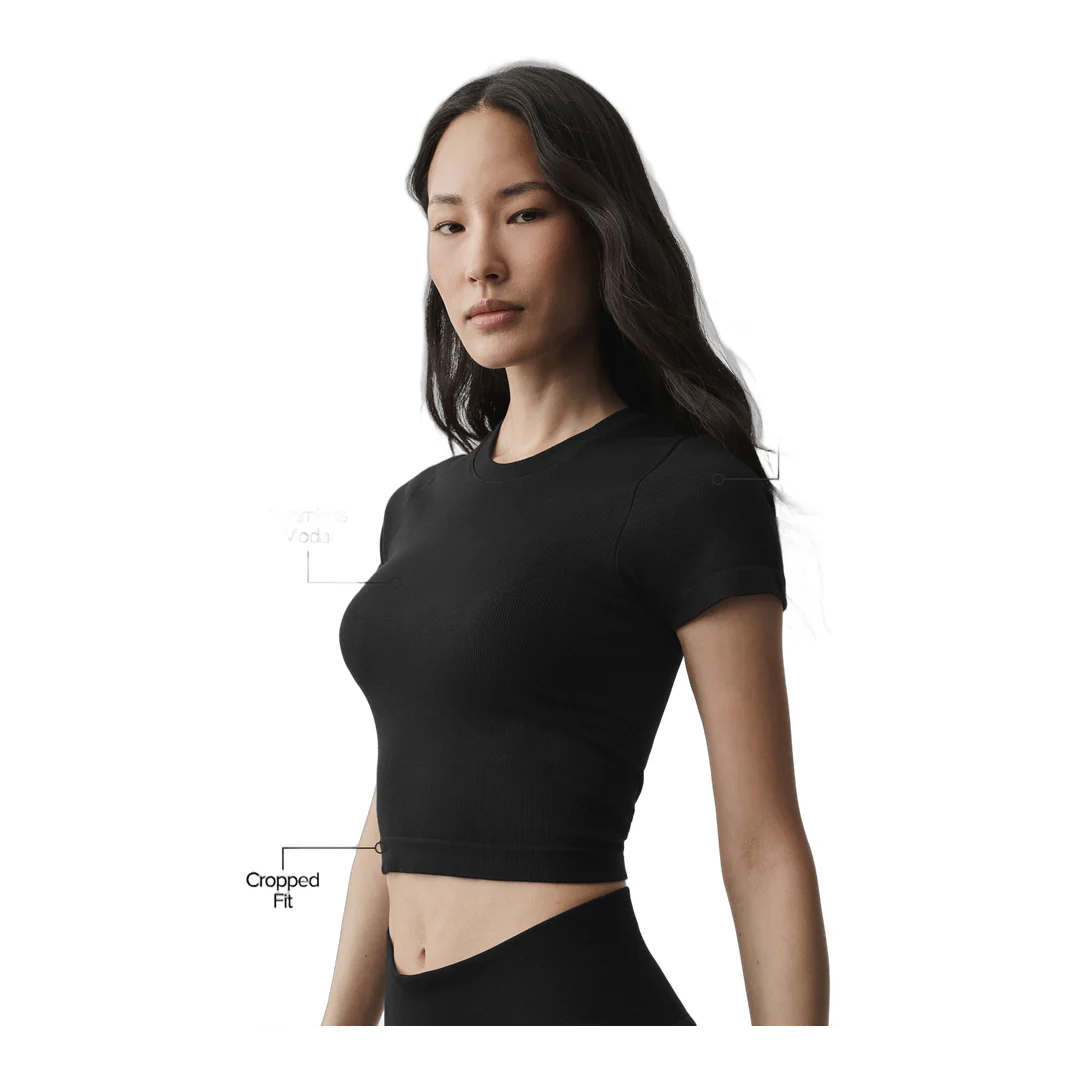 alo Seamless Modal Ribbed Cropped Short Sleeve - Black - Image 2