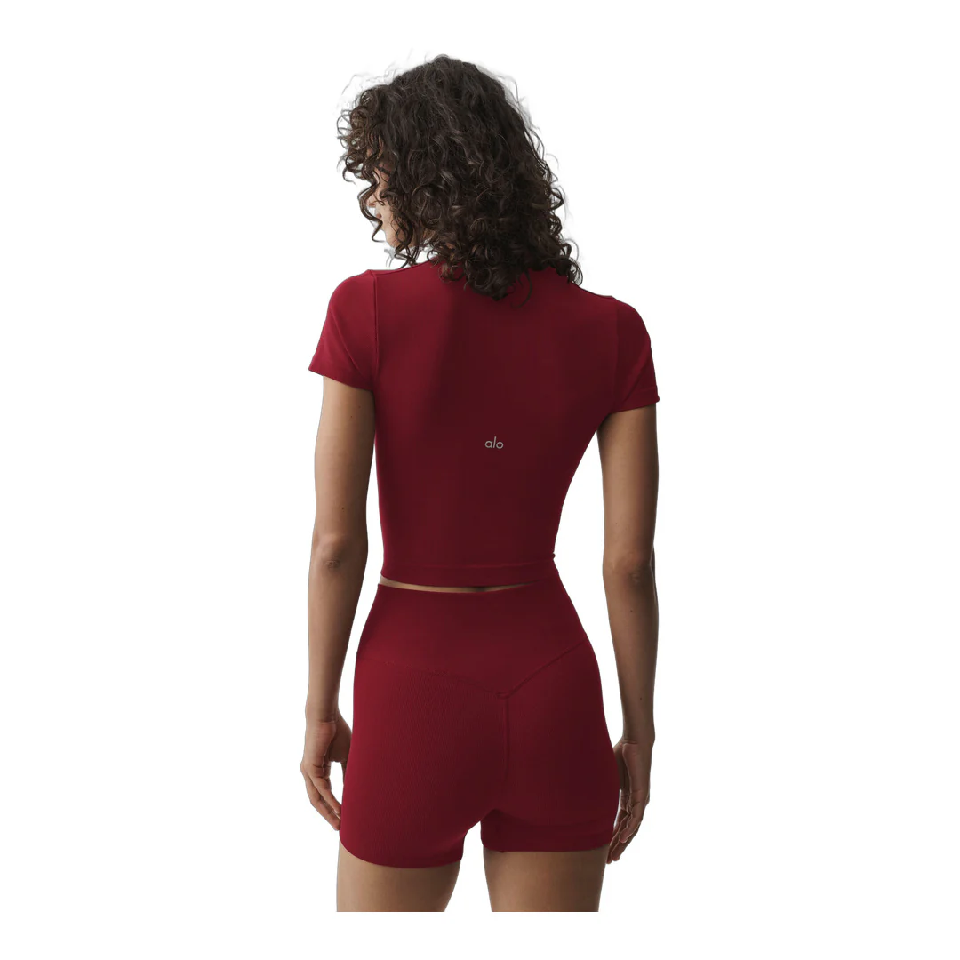 alo Seamless Modal Ribbed Cropped Short Sleeve - Summer Romance Red - Image 2