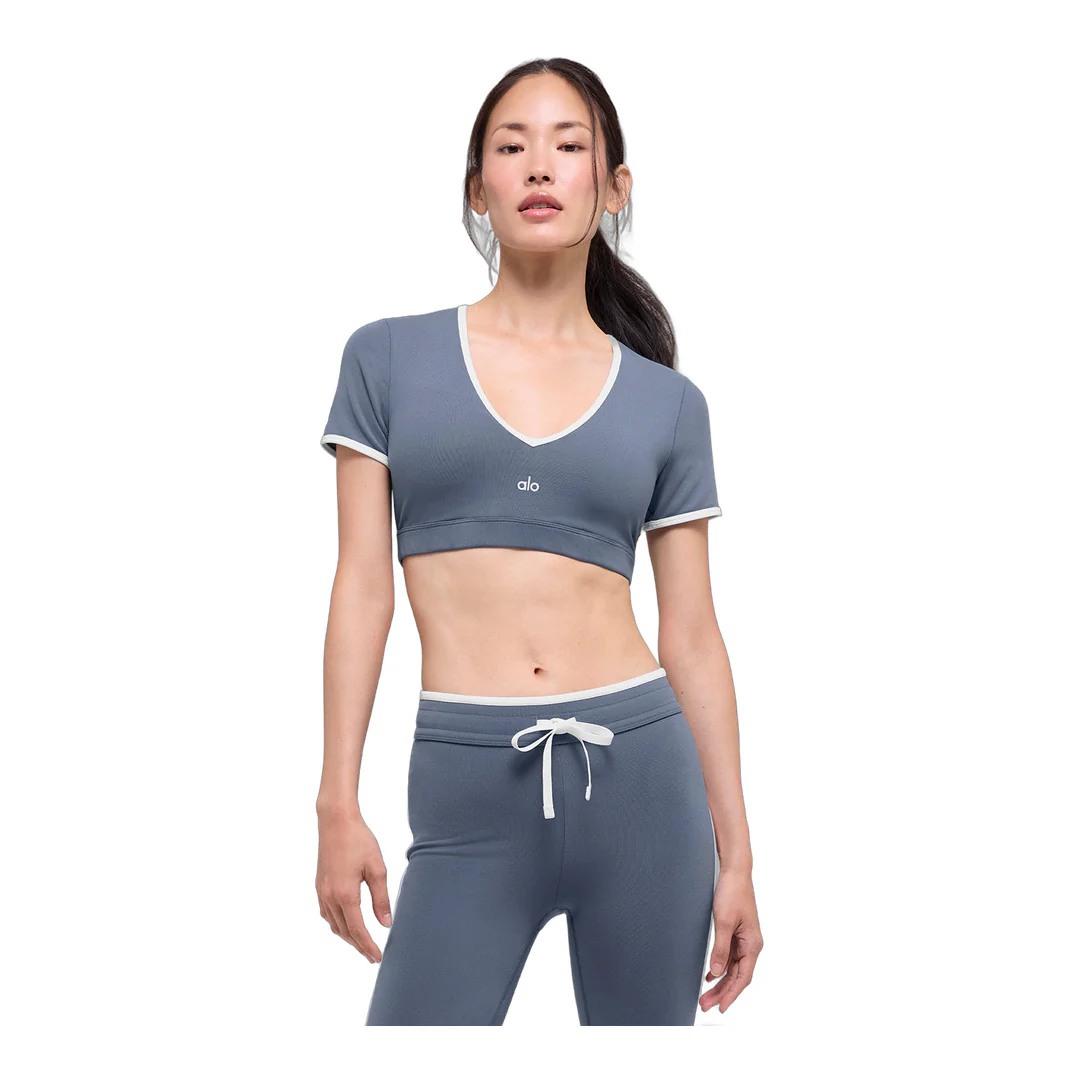 alo Airbrush Race Pace Short Sleeve - Bluestone/White