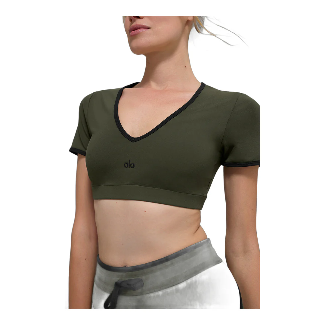 alo Airbrush Race Pace Short Sleeve - Green Olive/Black - Image 2
