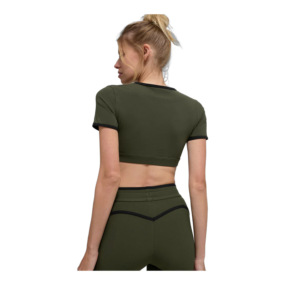 alo Airbrush Race Pace Short Sleeve - Green Olive/Black - Image 3