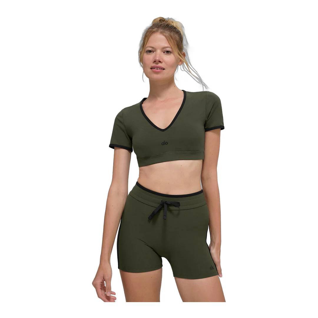 alo Airbrush Race Pace Short Sleeve - Green Olive/Black - Image 4