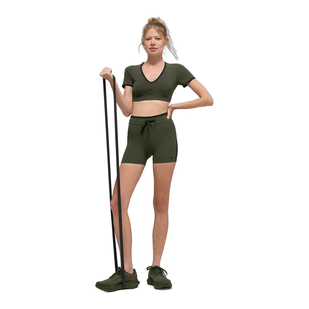 alo Airbrush Race Pace Short Sleeve - Green Olive/Black - Image 5