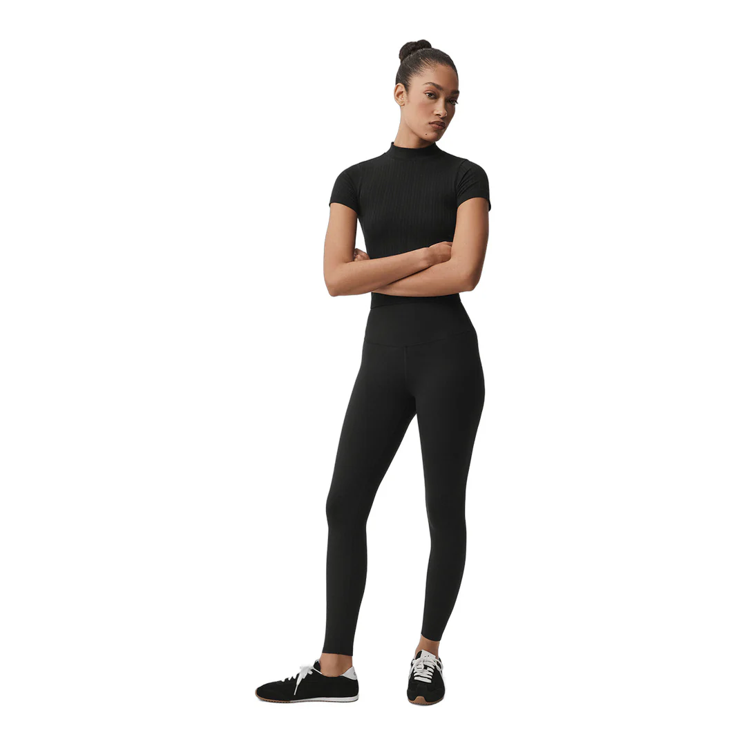 alo Seamless Pointelle Mock Neck Short Sleeve - Black - Image 5