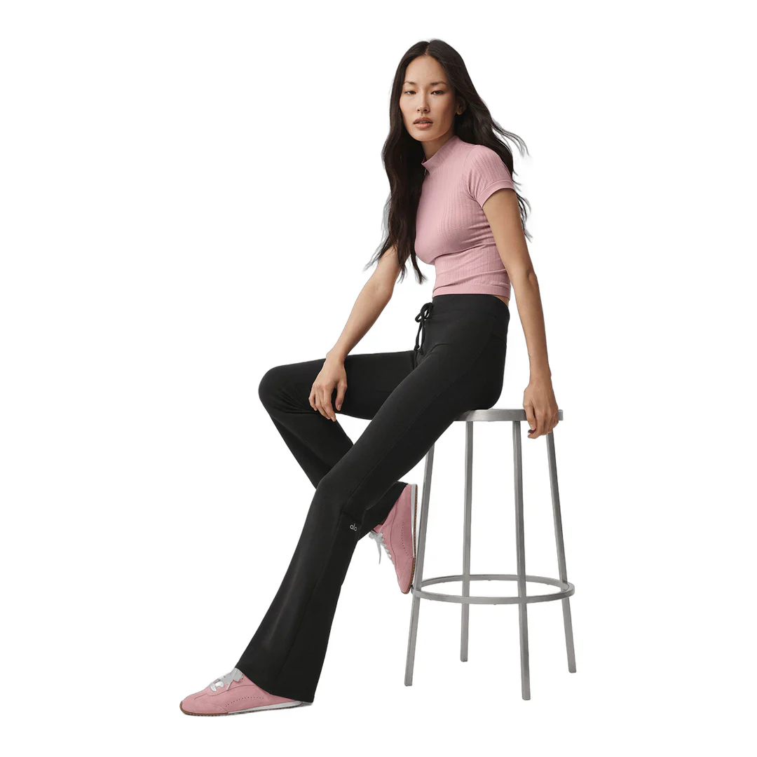 alo Seamless Pointelle Mock Neck Short Sleeve - Vintage Pink - Image 4