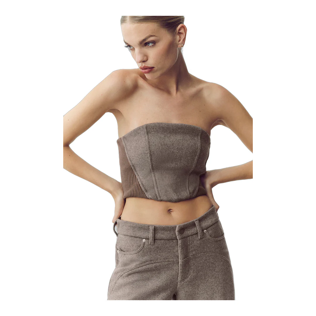alo Wool Blend Nightcap Corset Top - Alpine Cocoa Heather