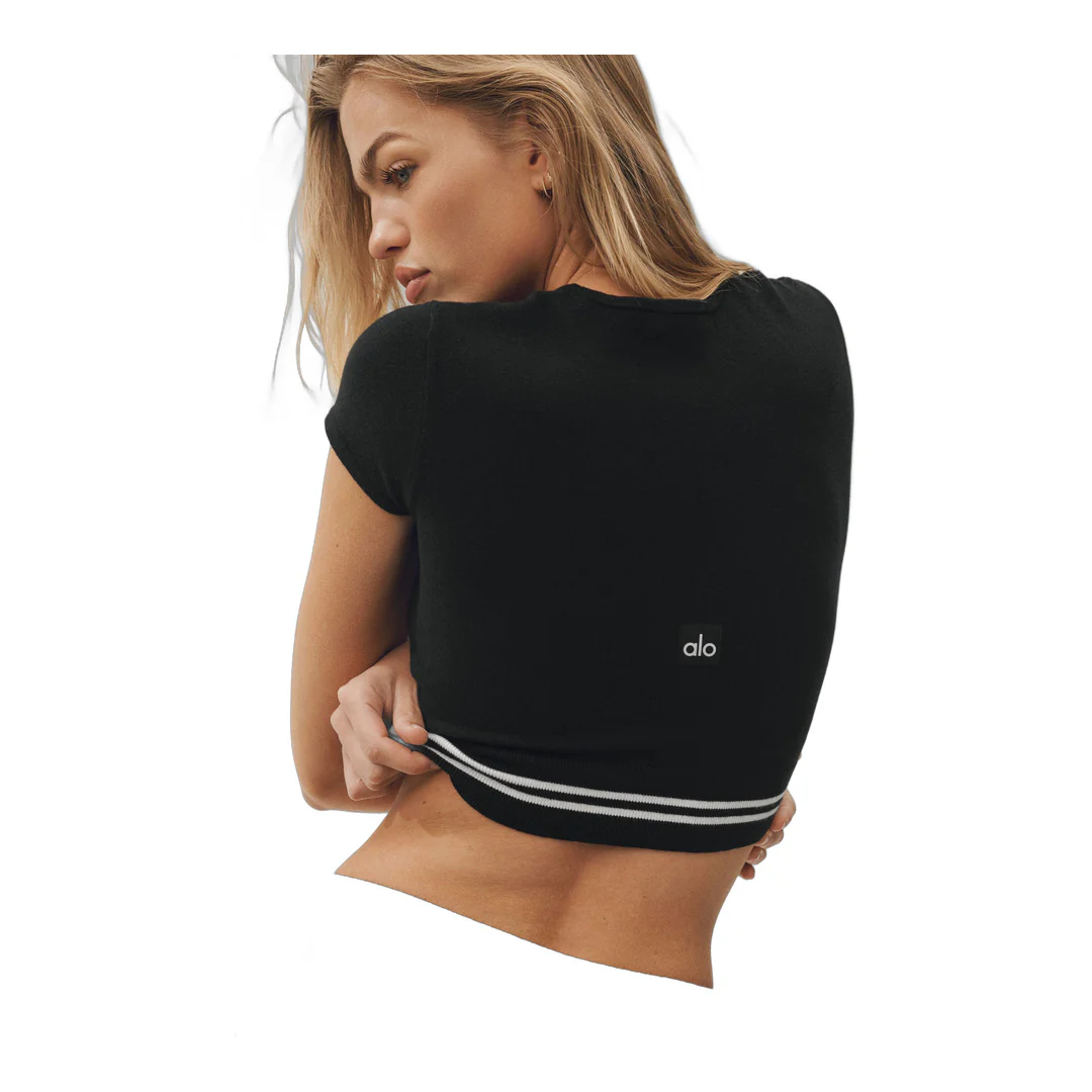 alo Cotton Cashmere My Serve Short Sleeve - Black/White - Image 2