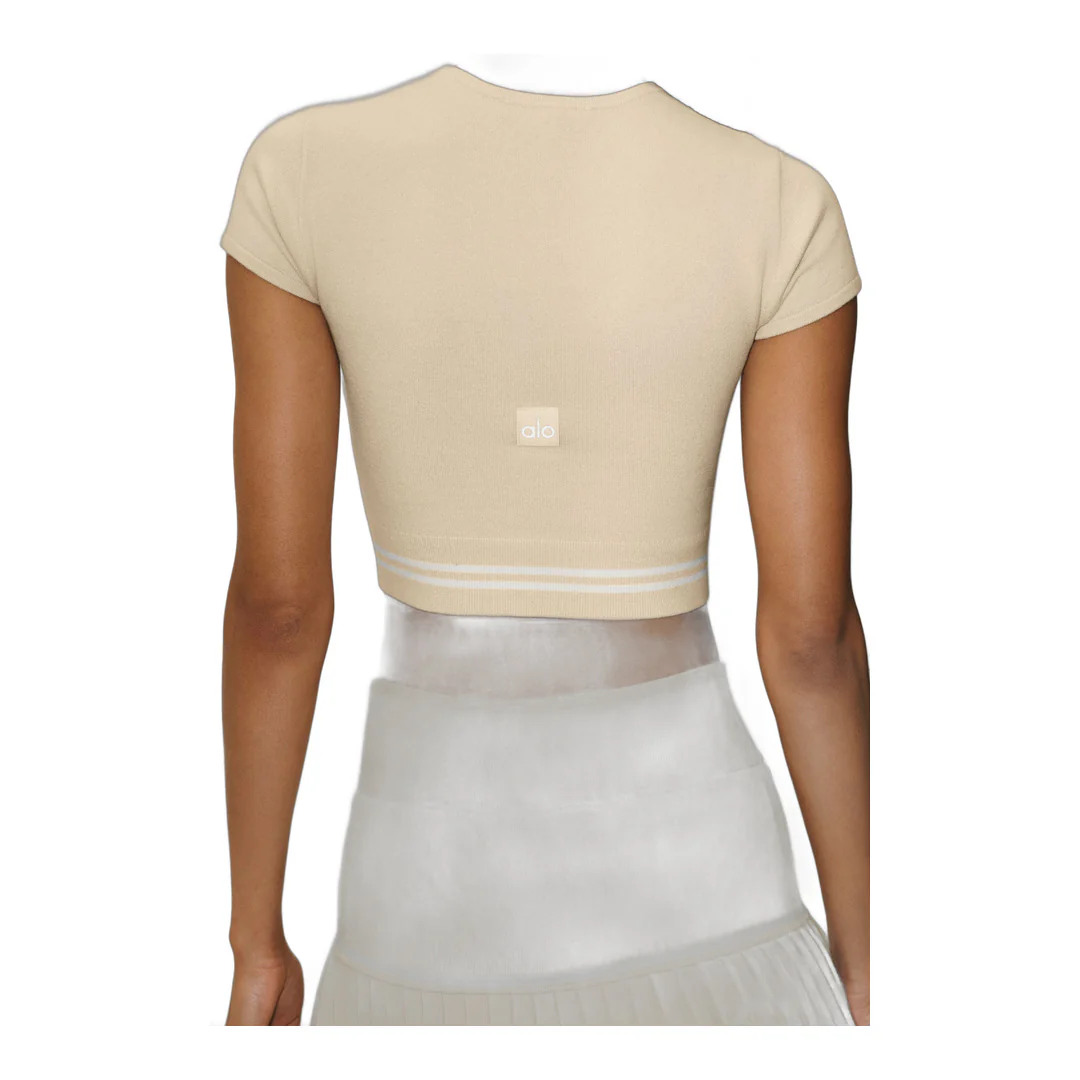 alo Cotton Cashmere My Serve Short Sleeve - Sandy Beige/White - Image 4