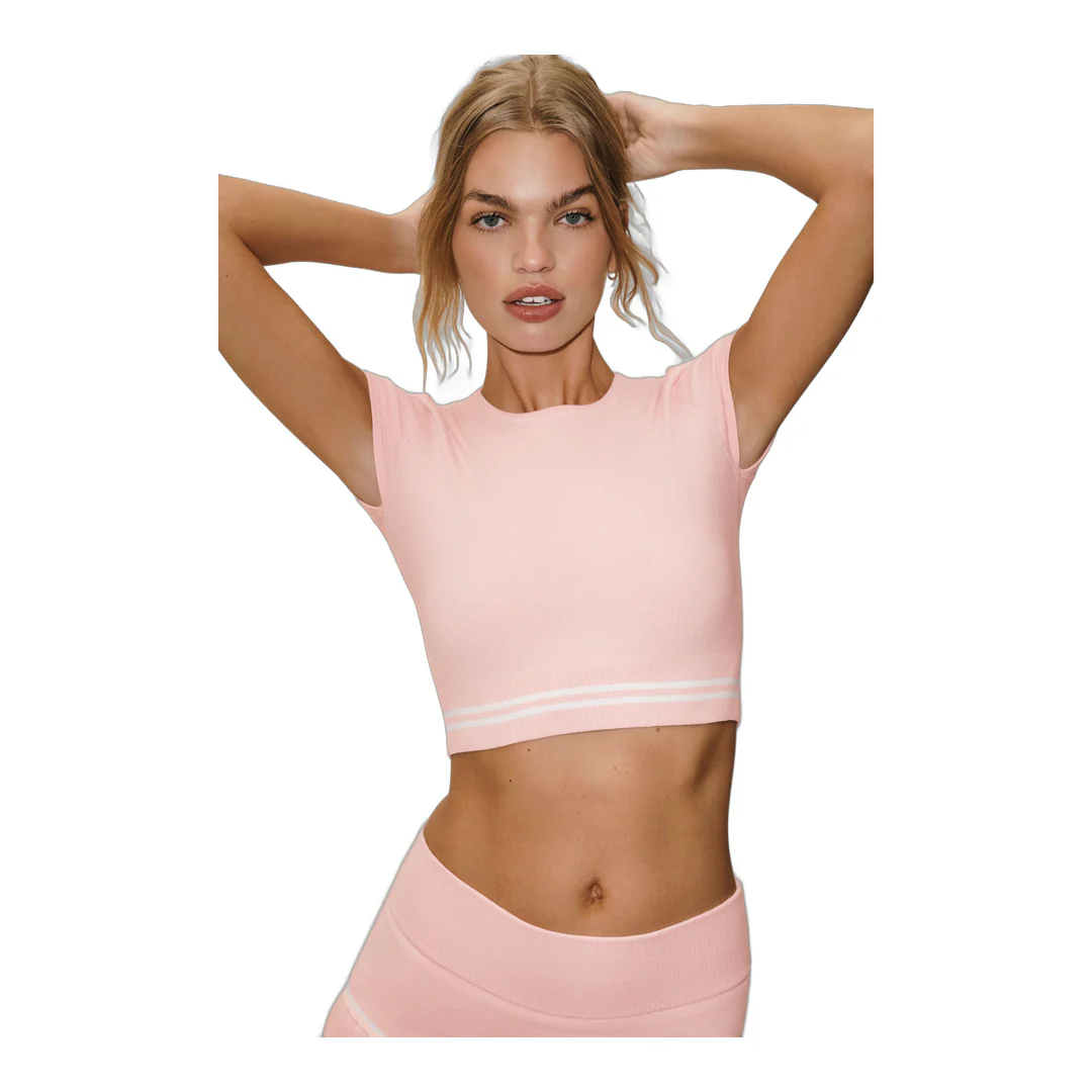 alo Cotton Cashmere My Serve Short Sleeve - Sundrenched Pink/White - Image 3