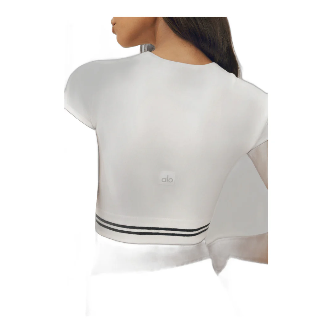 alo Cotton Cashmere My Serve Short Sleeve - White/Black - Image 2