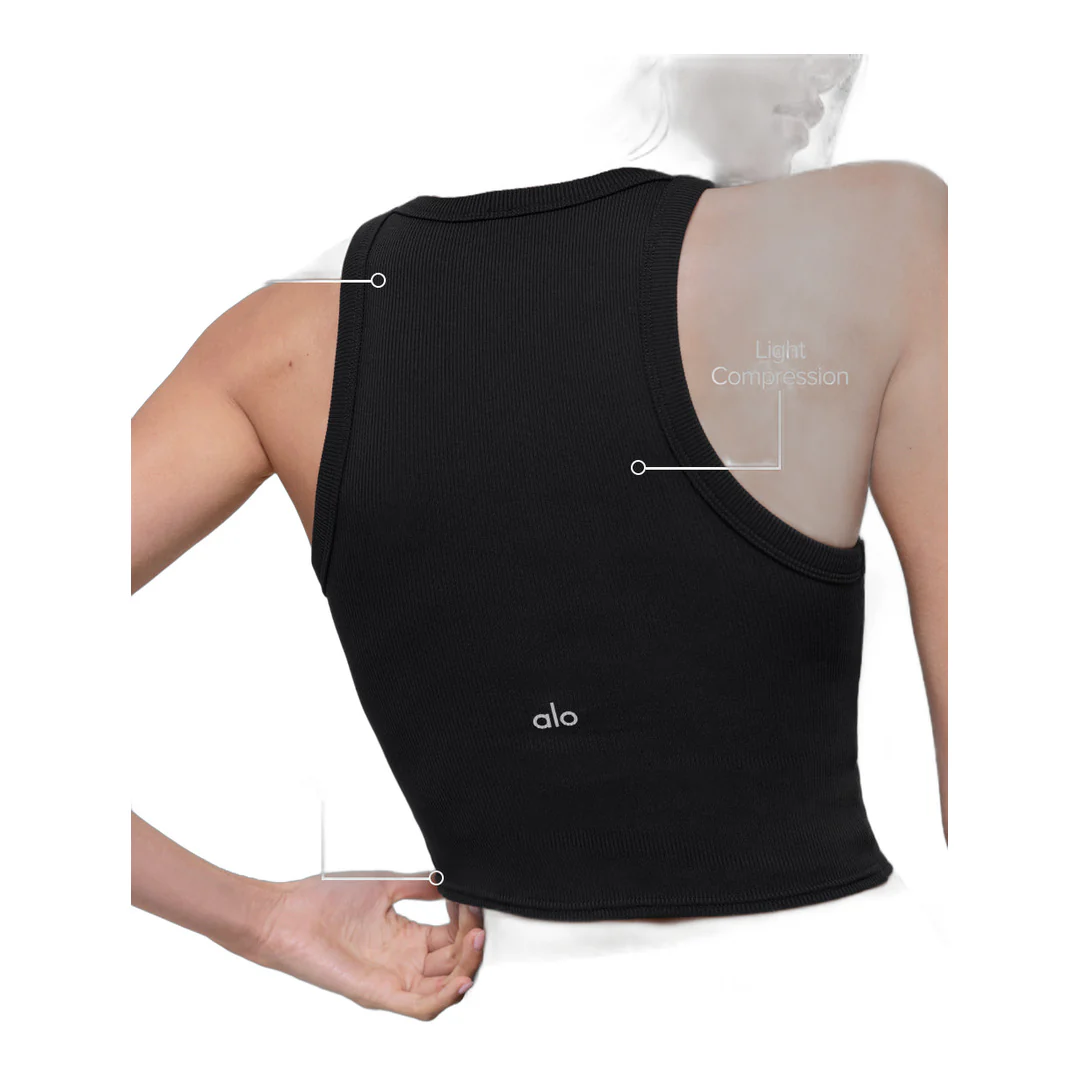 alo Goddess Ribbed Go-To Tank - Black - Image 2