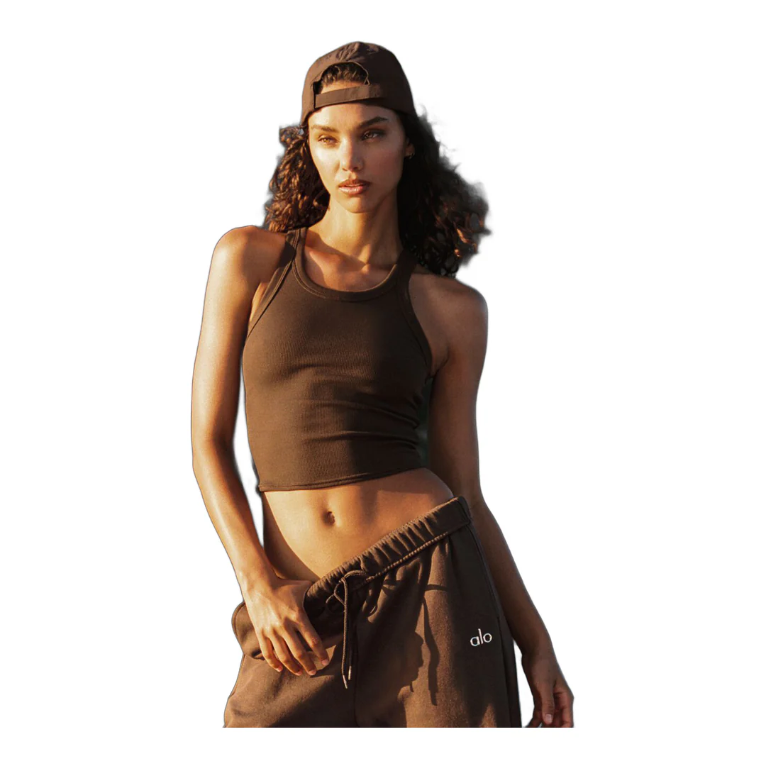 alo Goddess Ribbed Go-To Tank - Espresso