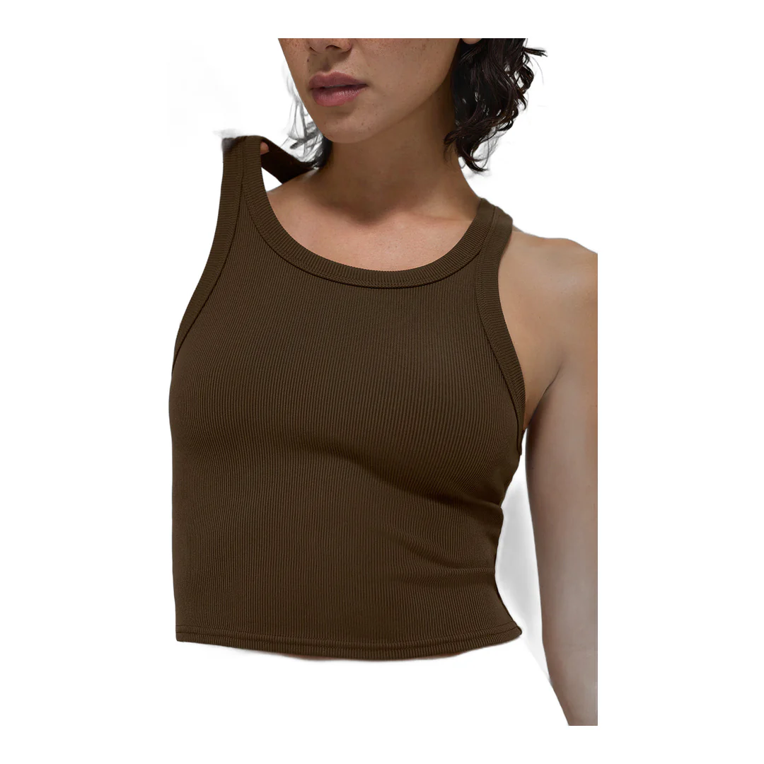 alo Goddess Ribbed Go-To Tank - Espresso - Image 3