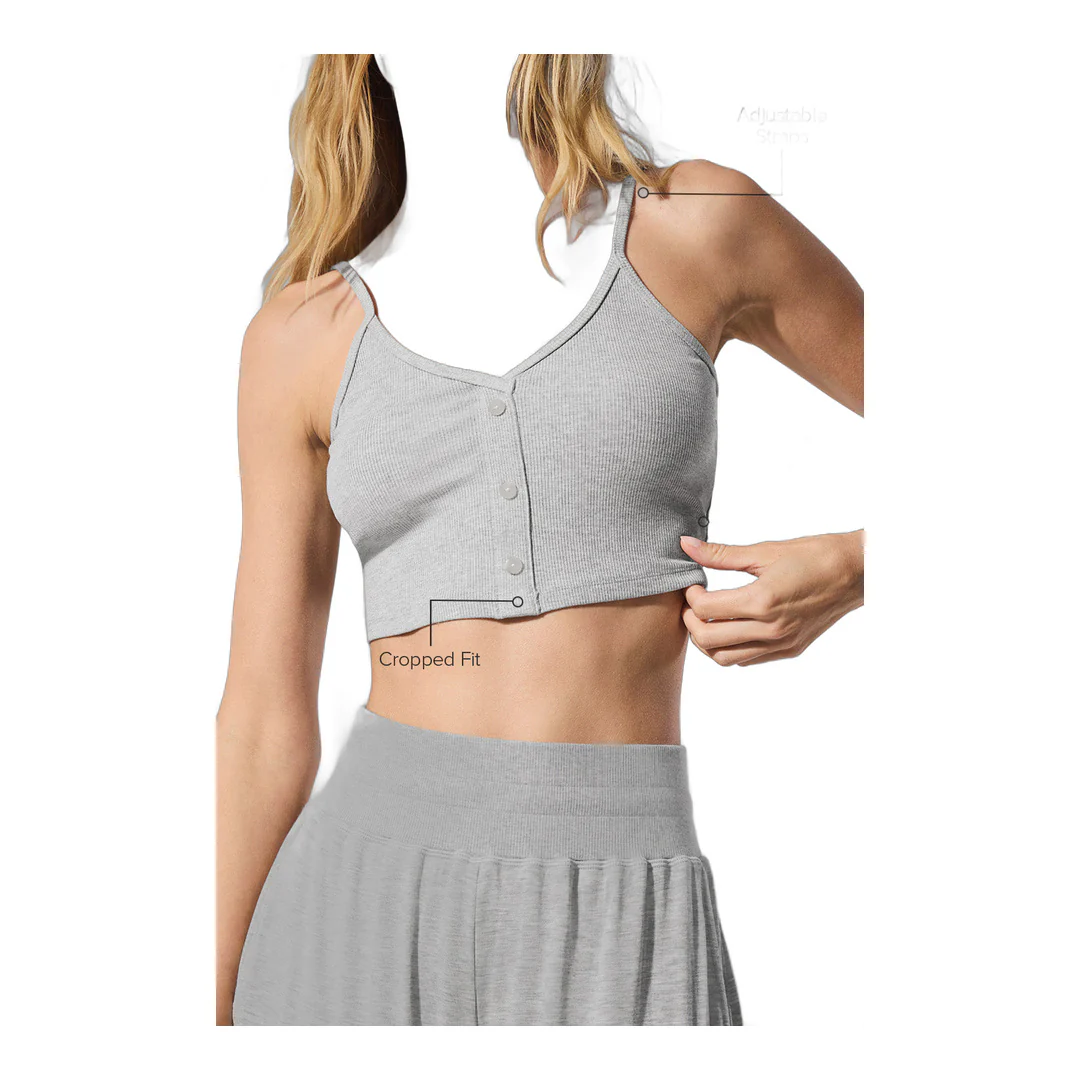 alo Ribbed Delicate Lounge Tank - Athletic Heather Grey - Image 2