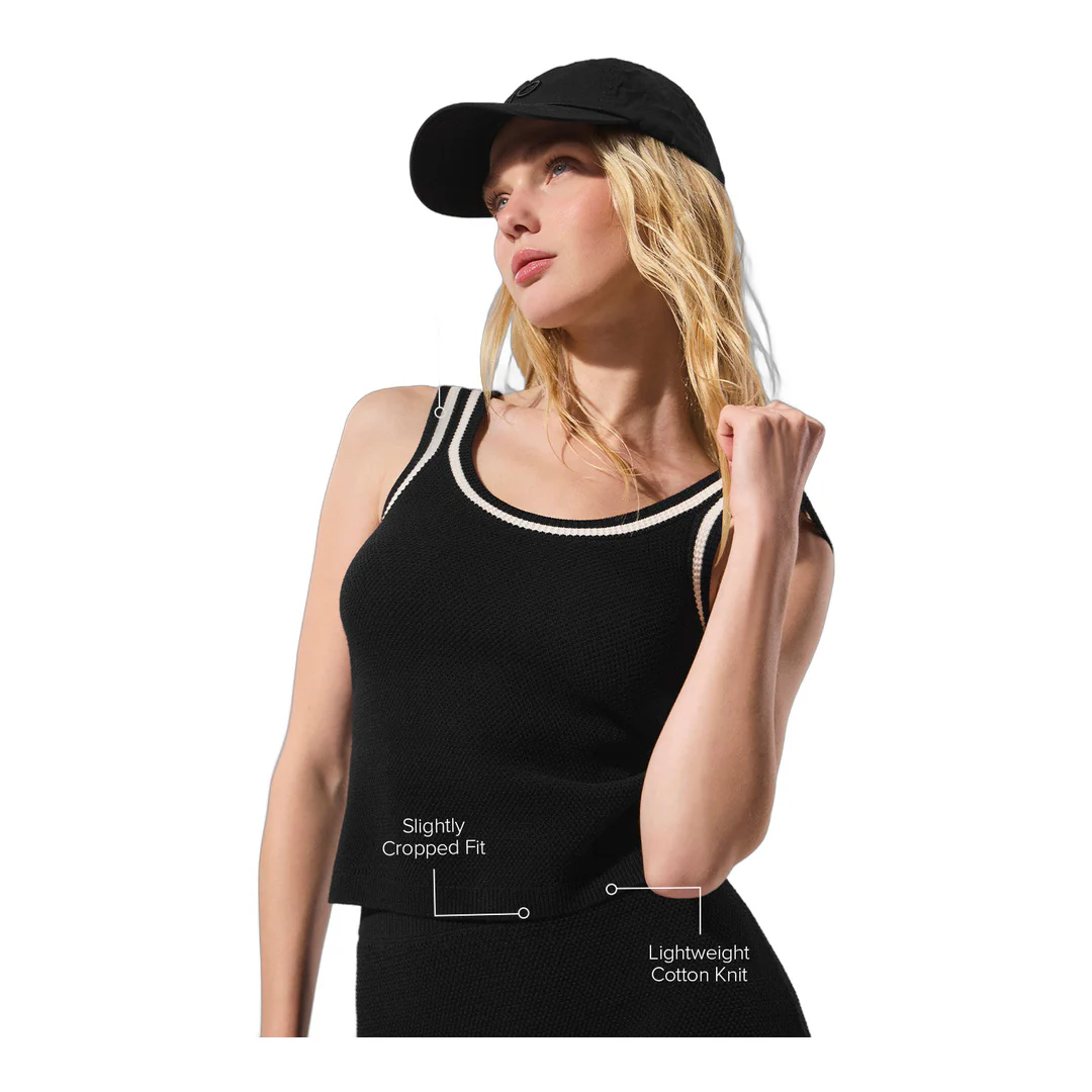 alo Tennis Club Sweater Knit Tank - Black/Ivory - Image 2