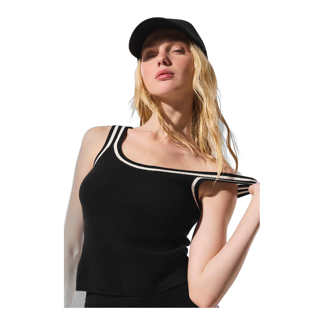 alo Tennis Club Sweater Knit Tank - Black/Ivory - Image 4