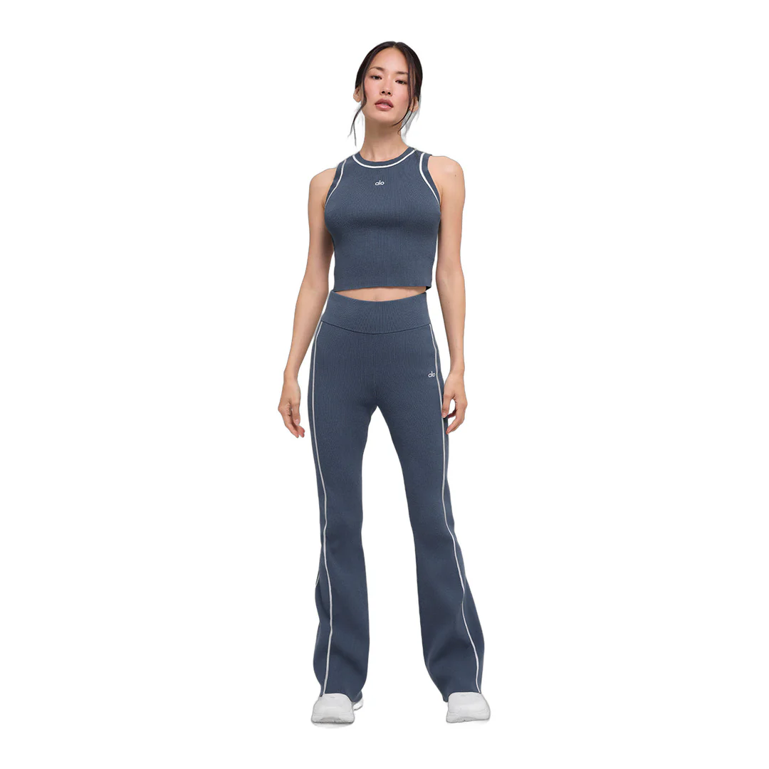 alo Ribbed Sweater Knit Highline Cropped Tank - Bluestone/White - Image 5