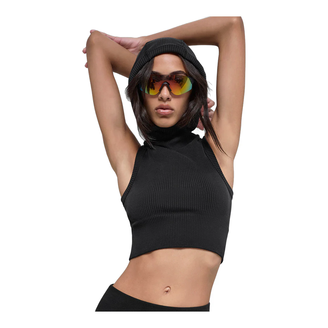 alo Seamless Two Tone Rib Hooded Vest - Black