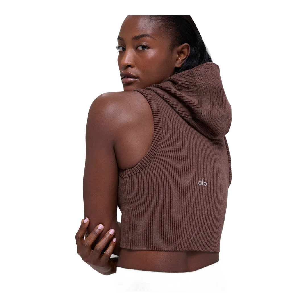 alo Seamless Two Tone Rib Hooded Vest - Brownstone Heather - Image 2