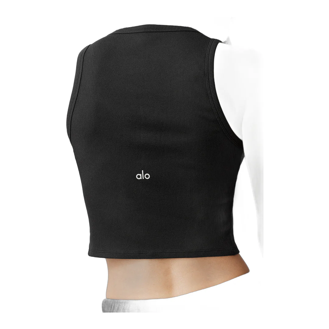 alo Ribbed Modal Henley Tank - Black - Image 3