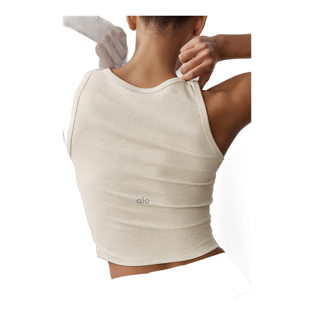 alo Ribbed Modal Henley Tank - Oatmeal Heather - Image 2