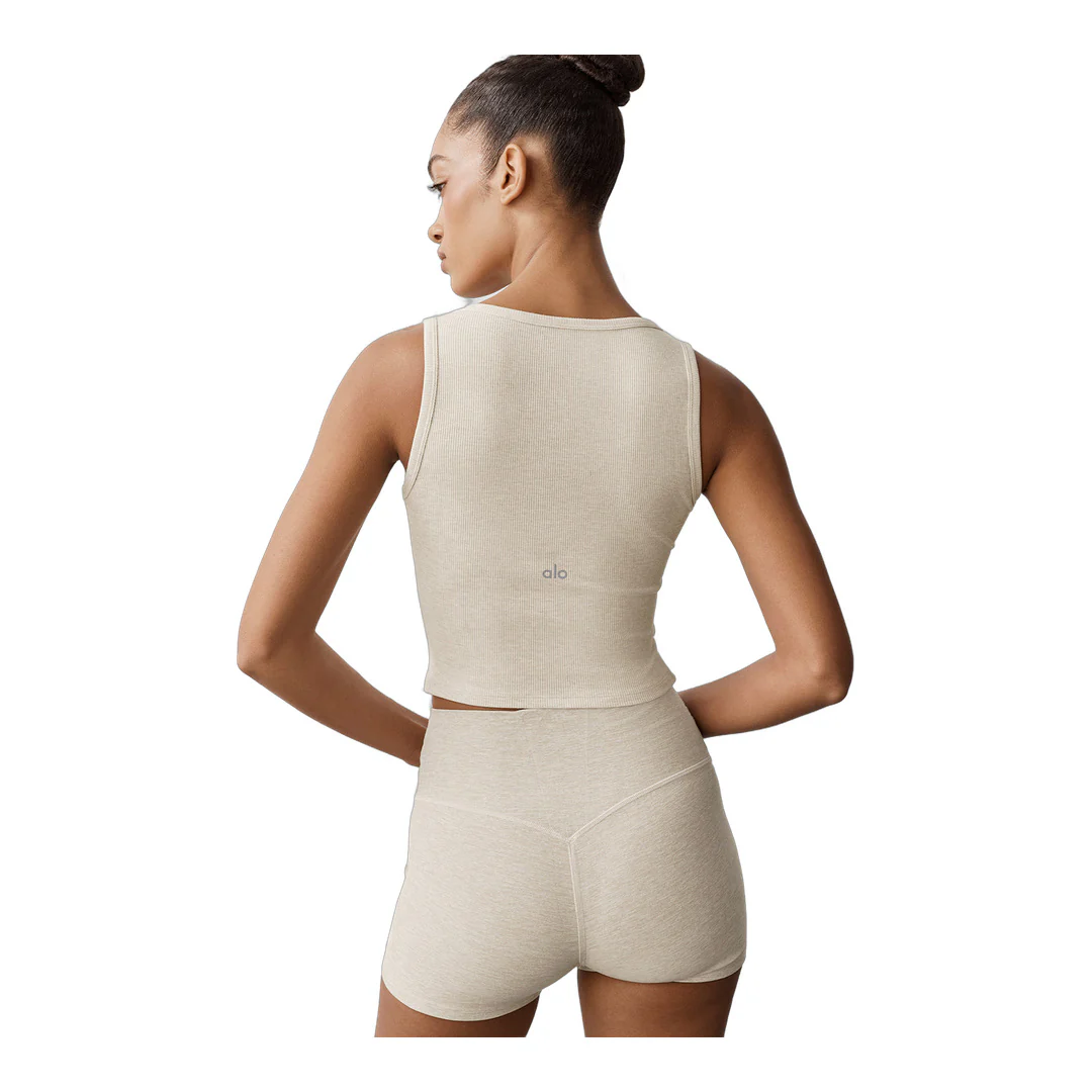 alo Ribbed Modal Henley Tank - Oatmeal Heather - Image 4