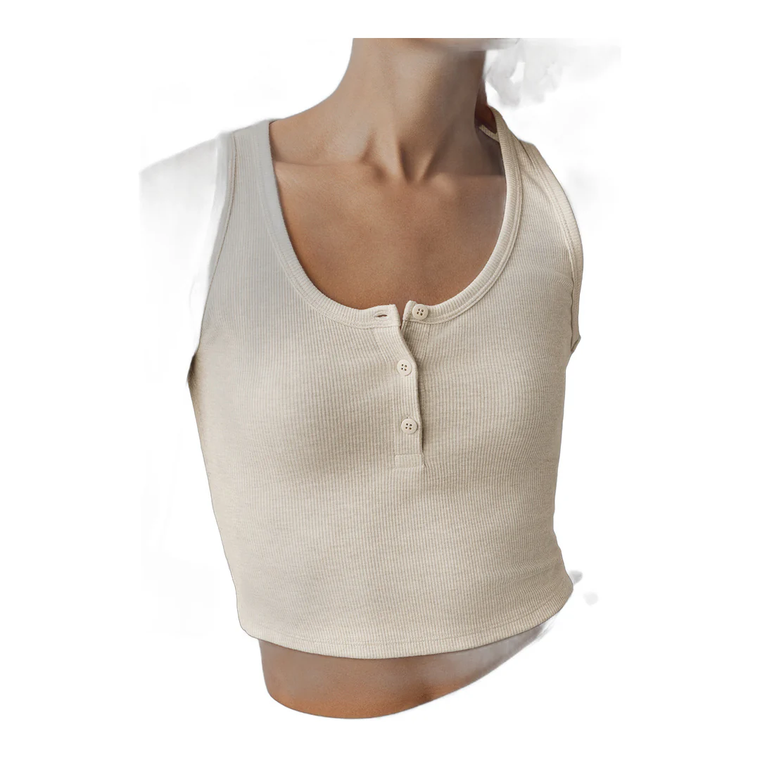 alo Ribbed Modal Henley Tank - Oatmeal Heather - Image 5