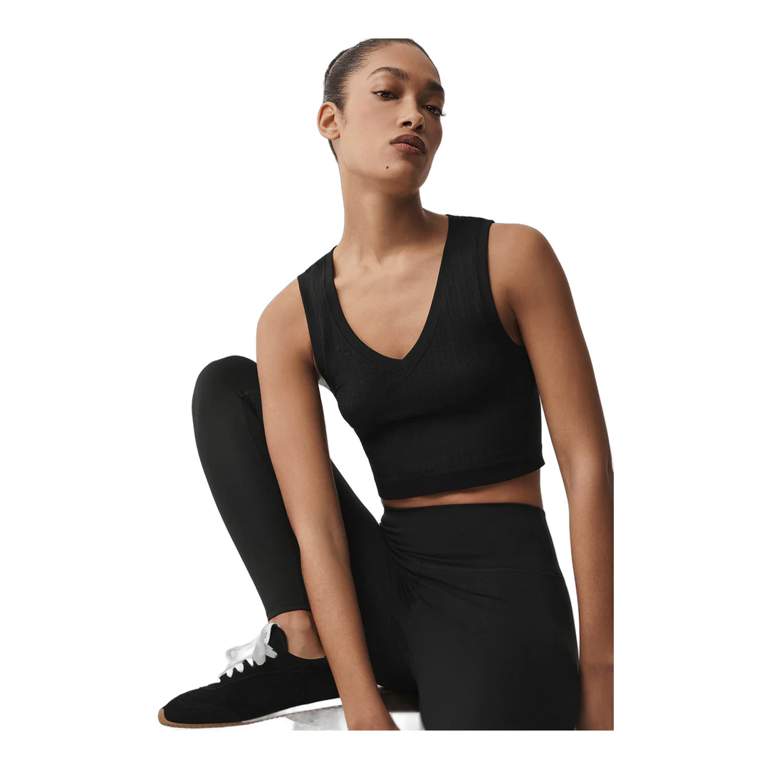 alo Seamless Pointelle Tank - Black - Image 3