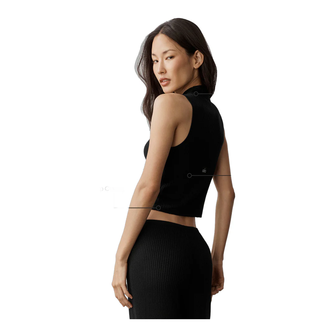 alo Sweater Knit Unwind Sleeveless Top - Black - Image 2