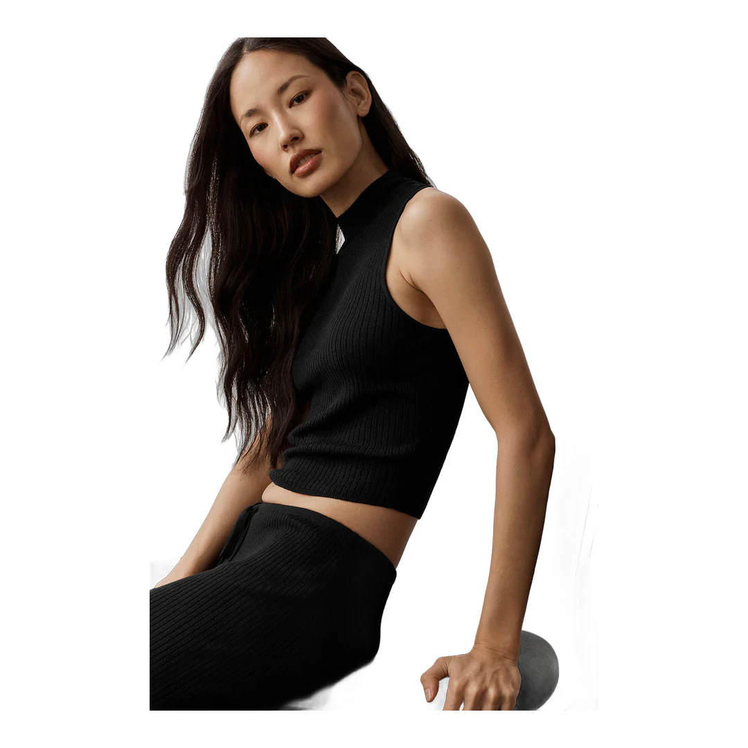 alo Sweater Knit Unwind Sleeveless Top - Black - Image 3