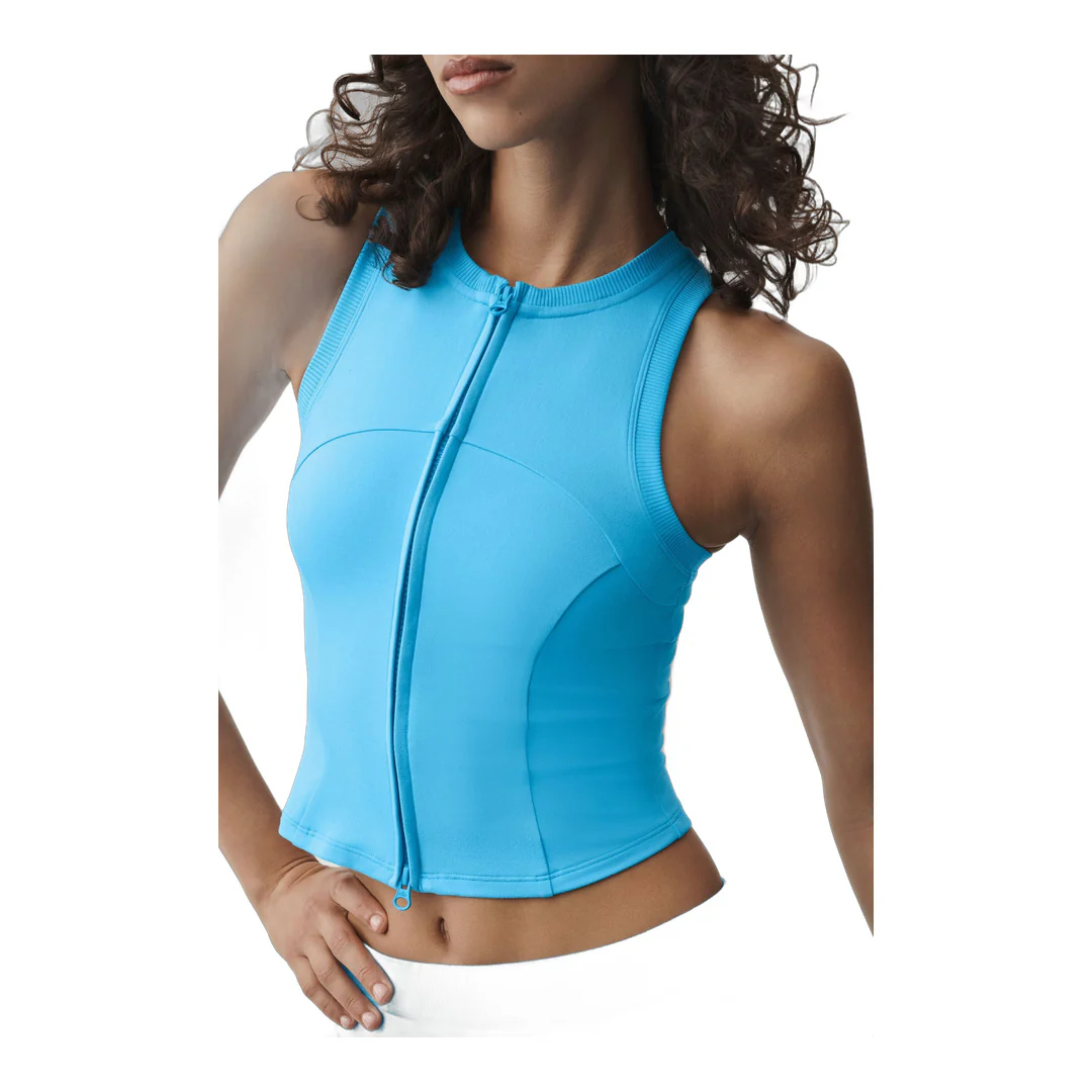 alo Alosoft Level Up Full Zip Tank - Azure Blue - Image 3