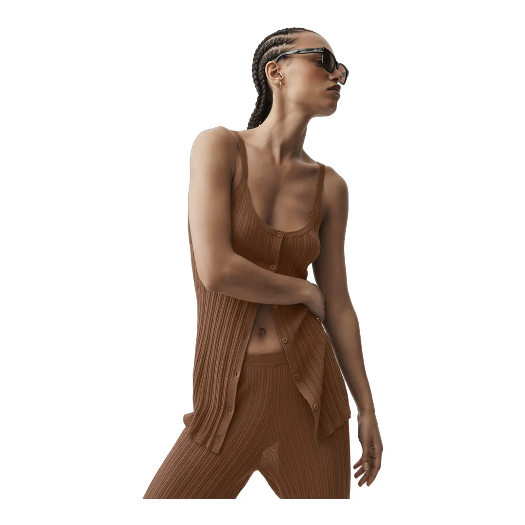 alo Sweater Sunlit Button Down Tank - Sun Kissed Brown - Image 4