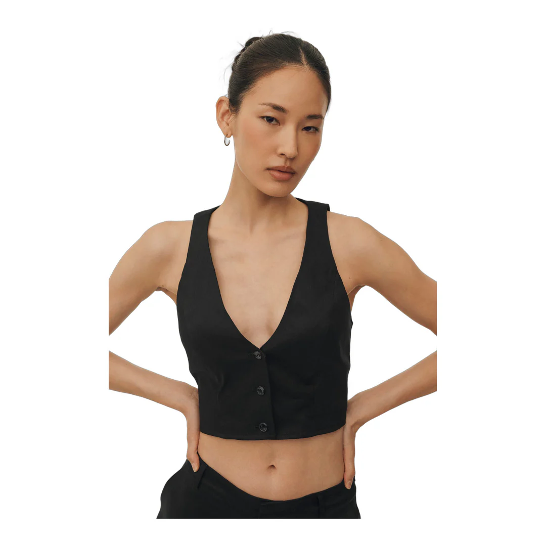 alo Linen Blend Riviera Vest - Black - Image 3