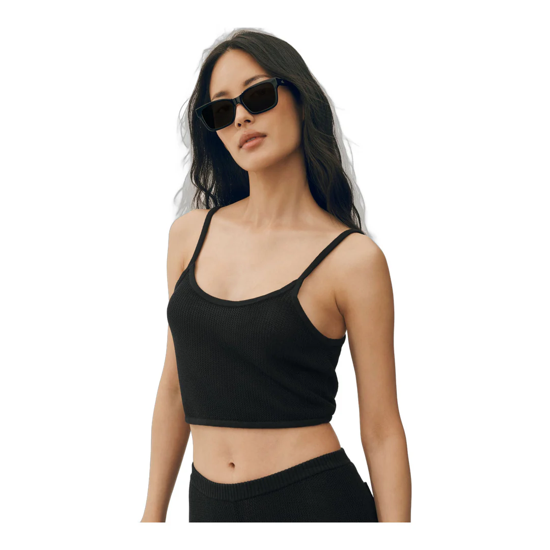 alo Silk Cashmere Cropped Heat Wave Tank - Black