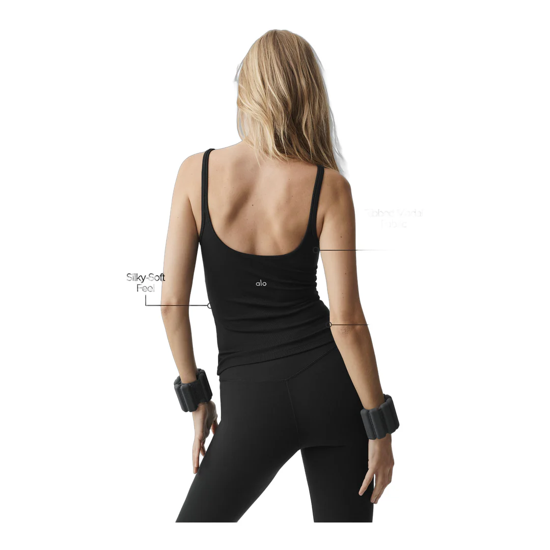 alo Ribbed Adore Tank - Black - Image 2