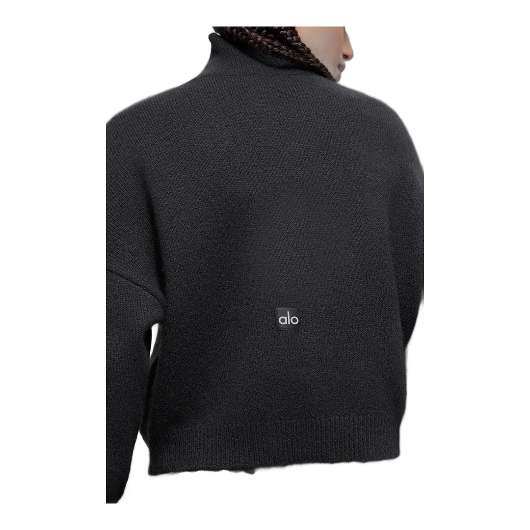 alo Wool Cashmere Cropped New Class Turtleneck Sweater - Black - Image 3