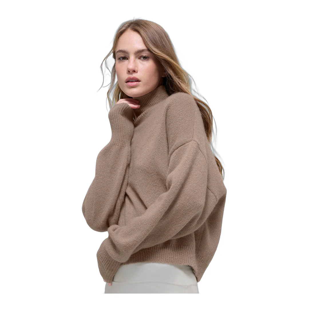 alo Wool Cashmere Cropped New Class Turtleneck Sweater - Chai Latte - Image 2