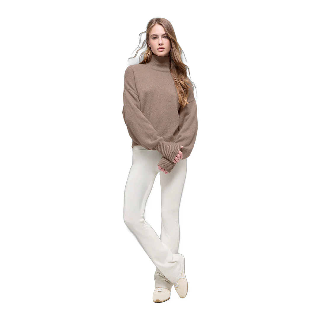 alo Wool Cashmere Cropped New Class Turtleneck Sweater - Chai Latte - Image 3