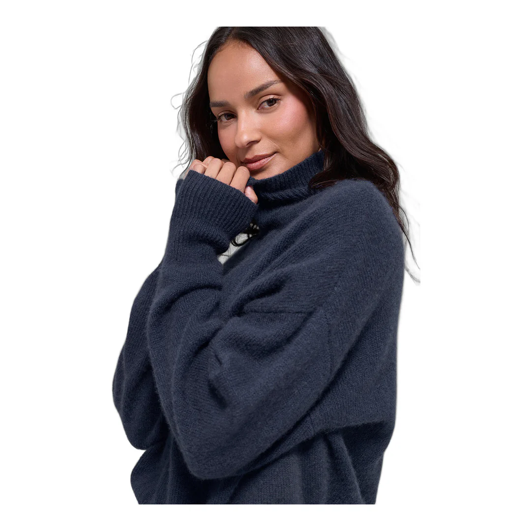 alo Wool Cashmere Cropped New Class Turtleneck Sweater - Navy - Image 2