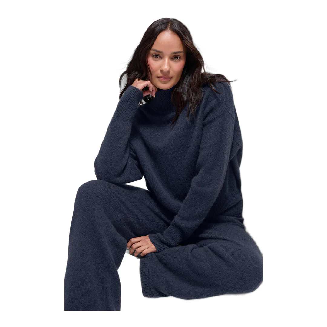 alo Wool Cashmere Cropped New Class Turtleneck Sweater - Navy - Image 4