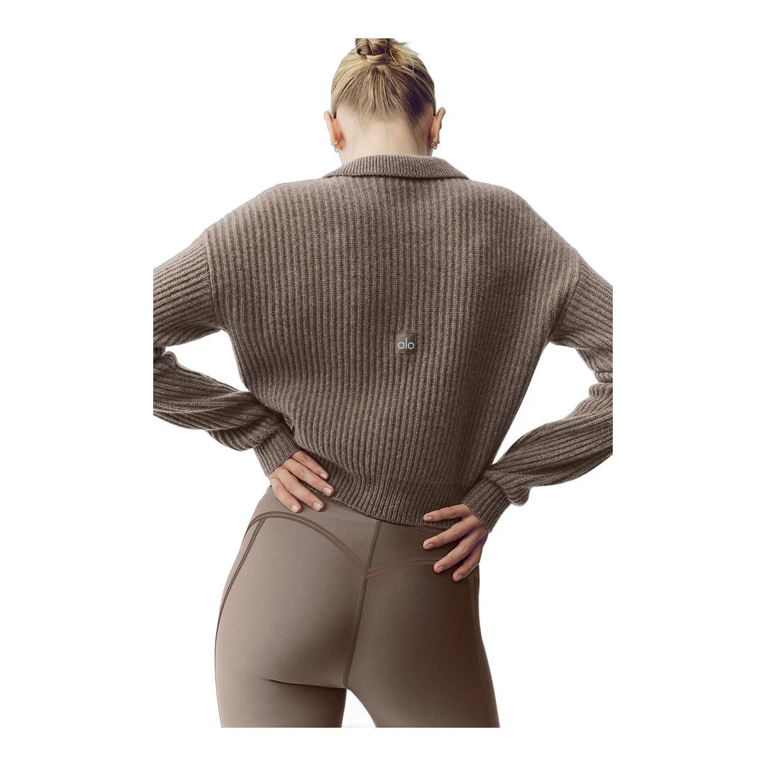 alo Cashmere Northstar Polo - Alpine Cocoa Heather - Image 2