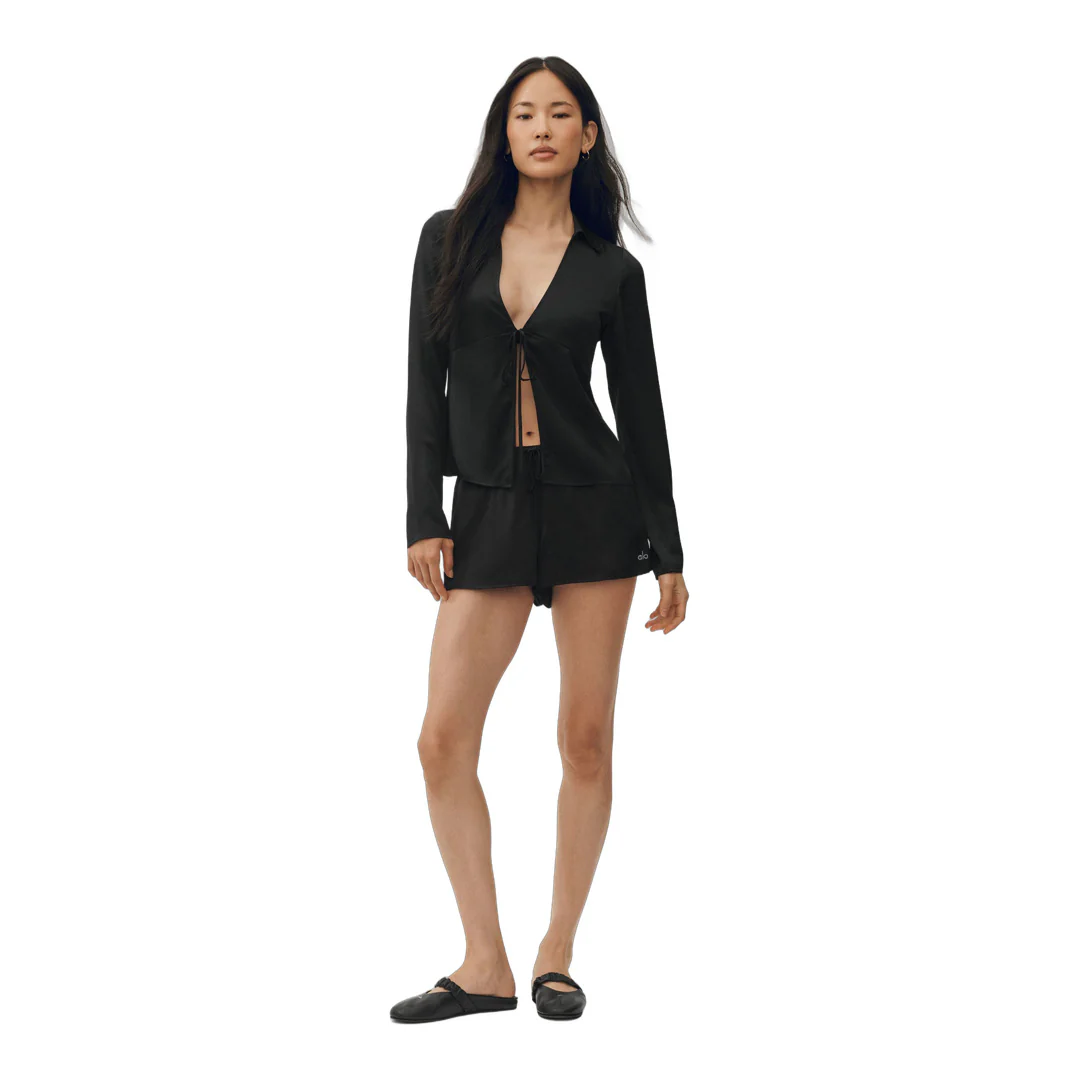 alo Silk Blend Radiance Long Sleeve Top - Black - Image 5