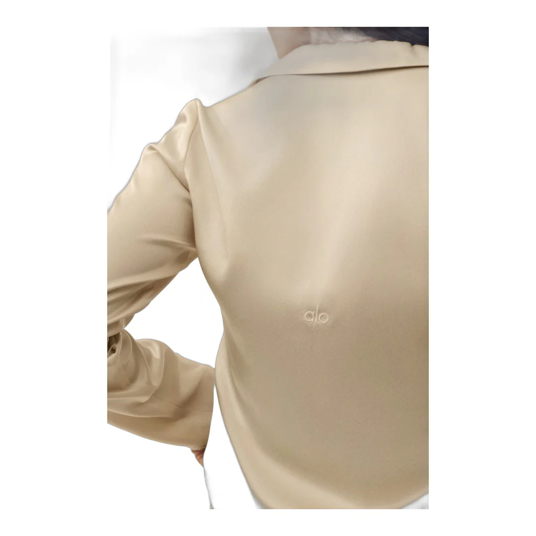 alo Silk Blend Radiance Long Sleeve Top - Sandy Beige - Image 3
