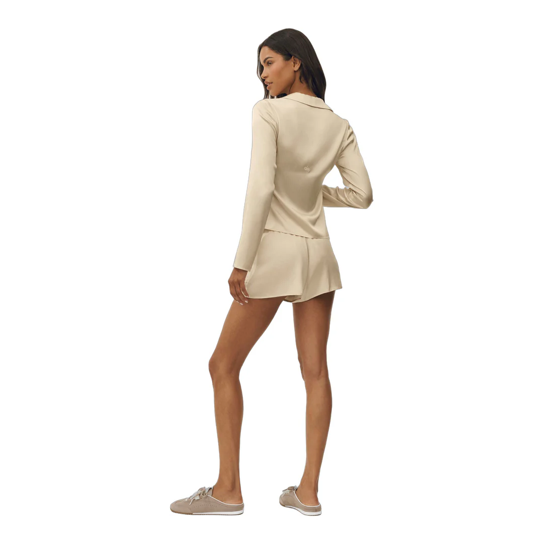 alo Silk Blend Radiance Long Sleeve Top - Sandy Beige - Image 4